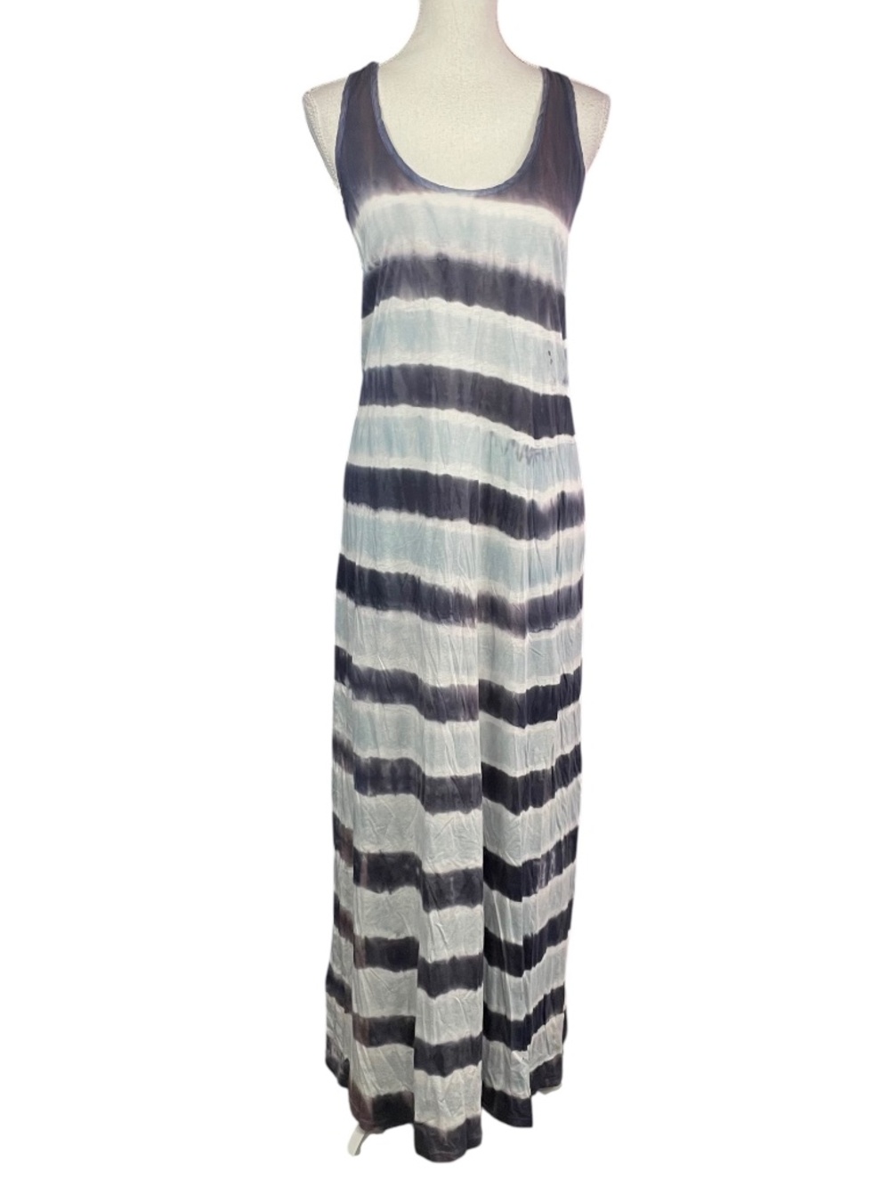 Velvet Tie Dye Maxi Dress S Horizontal Stripe Gray Blue Sleeveless Tank Long
